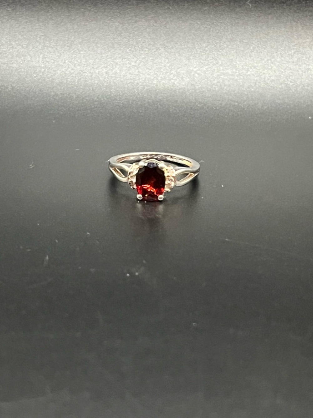 Red Garnet Solitaire Ring in Sterling Silver